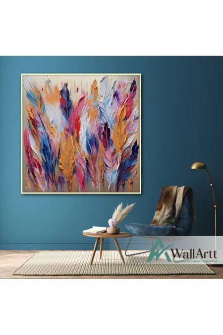 Colorful Bird Feather 3d Heavy Textured Partial Oil Painting